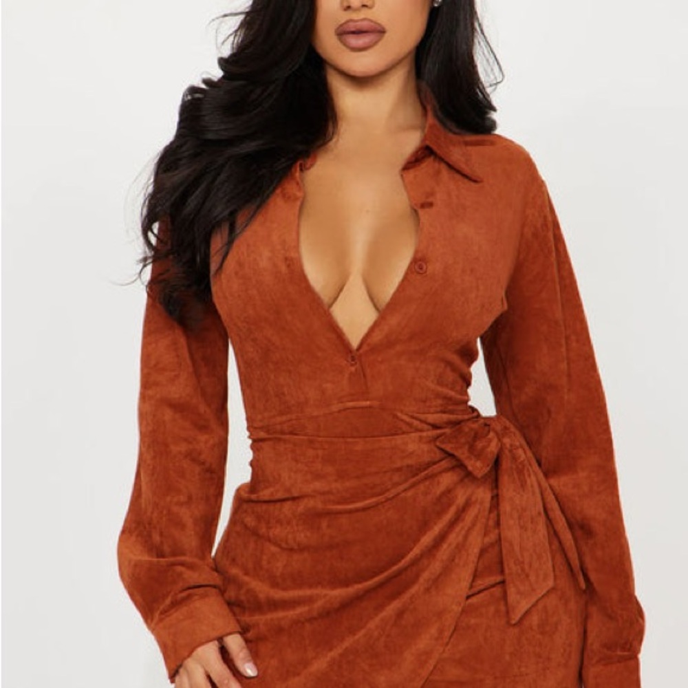 Fashion Nova Terracotta Long Sleeve Dress